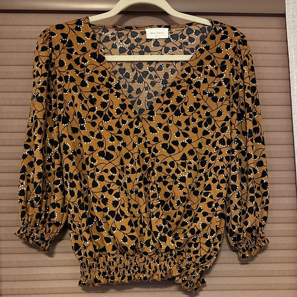 Stylish Mustard and Black Floral Blouse